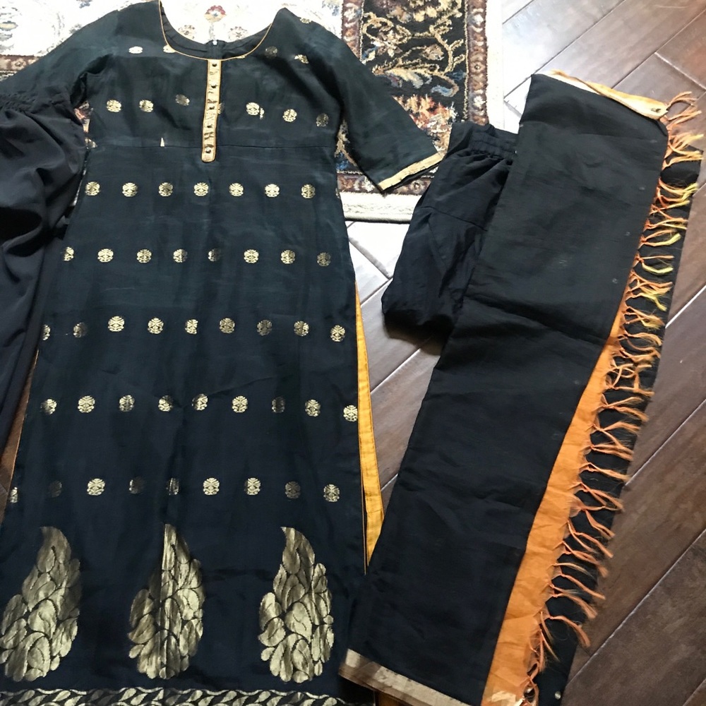 Black gold orange Salwar Kameez